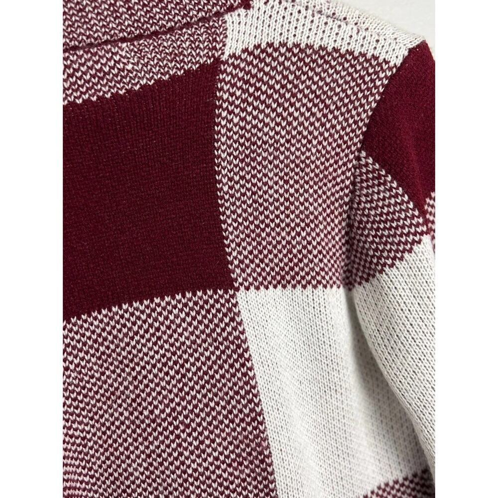 Shein Burgundy White Checkered Knit Sweater Size Medium Cropped Long Sleeve Wm’s - Picture 7 of 7